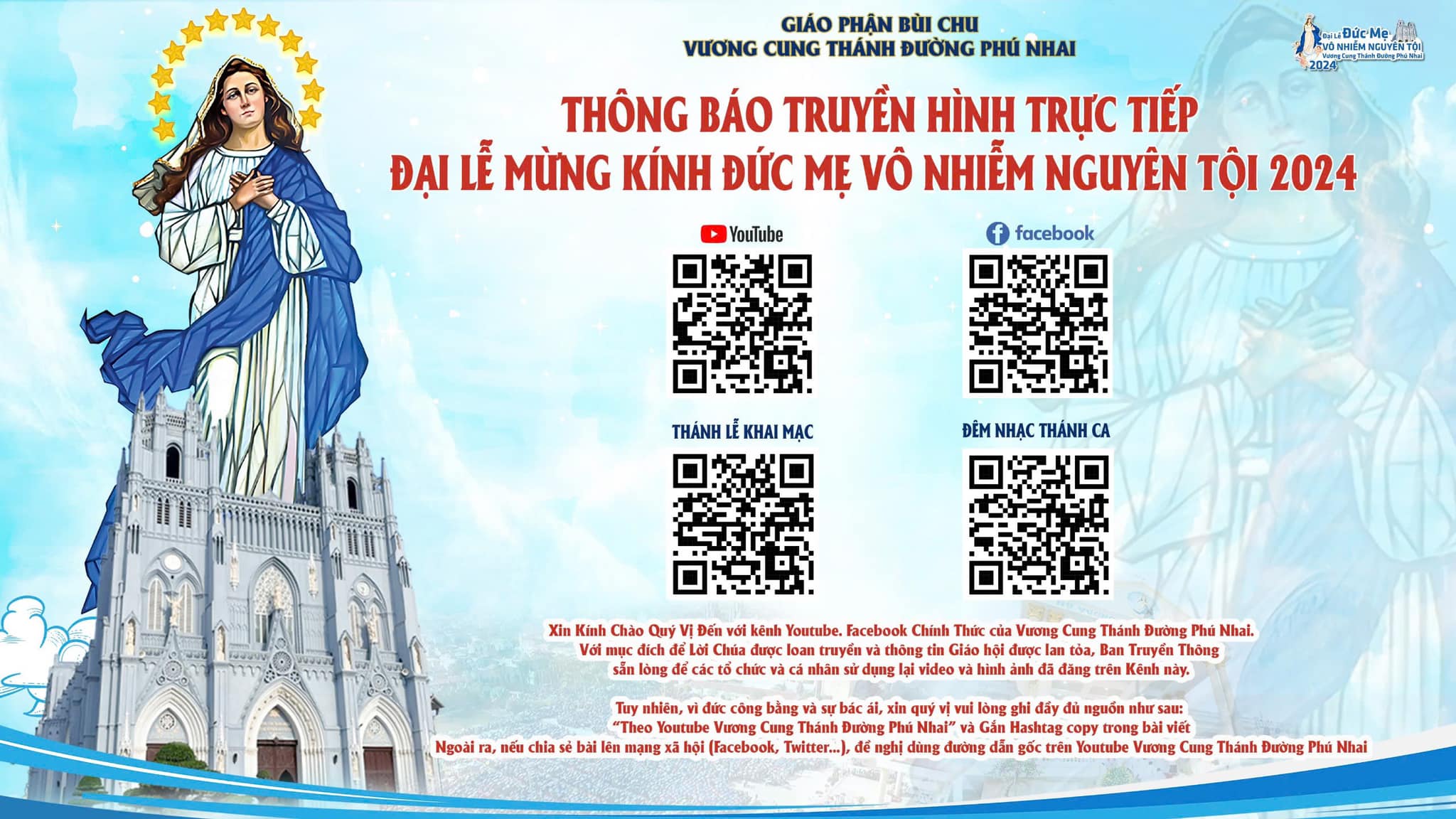 TRUYỀN THÔNG TRỰC TIẾP ĐẠI LỄ MỪNG KÍNH ĐỨC MẸ VÔ NHIỄM NGUYÊN TỘI 2024